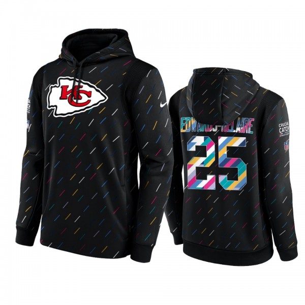 Kansas City Chiefs Clyde Edwards-Helaire Charcoal 2021 NFL Crucial Catch Therma Pullover Hoodie