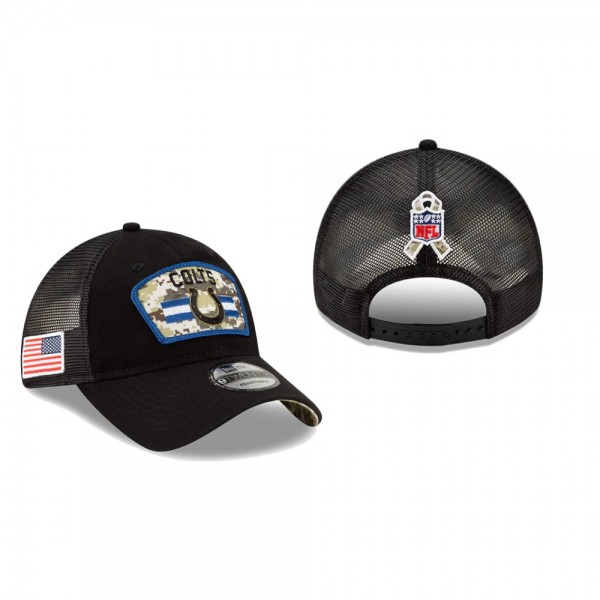 Indianapolis Colts Black 2021 Salute To Service Trucker 9TWENTY Hat
