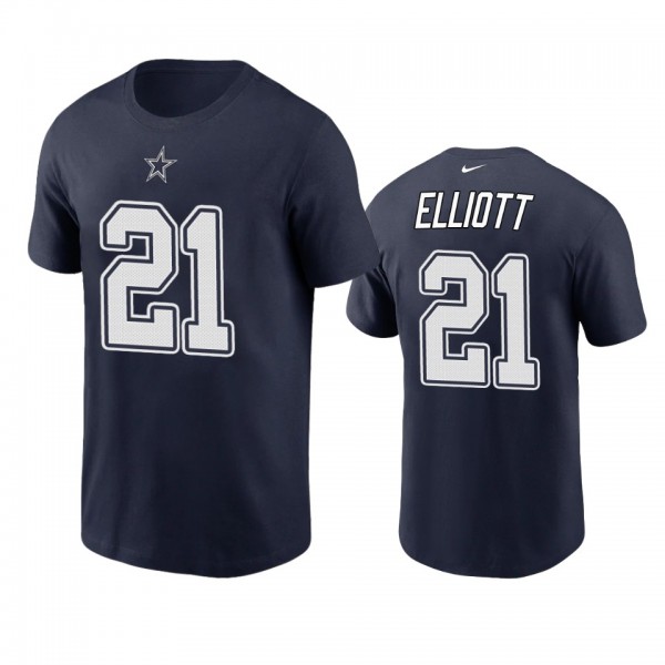 Men's Dallas Cowboys Ezekiel Elliott Navy Name &am...