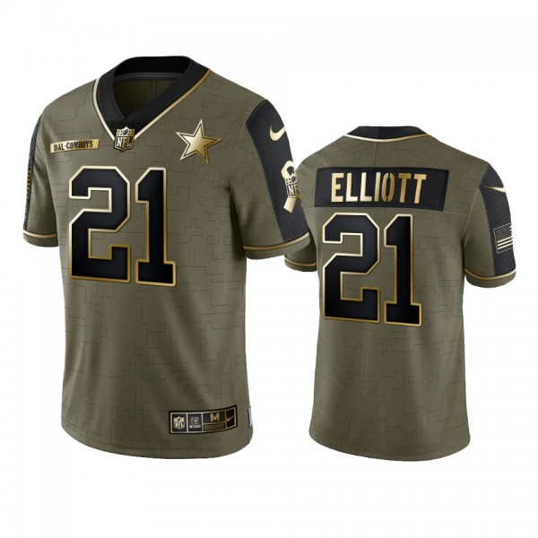 Dallas Cowboys Ezekiel Elliott Olive Gold 2021 Sal...