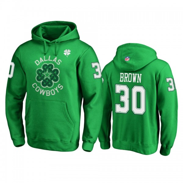 St. Patrick's Day Dallas Cowboys #30 Anthony Brown Kelly Green Hoodie - Men