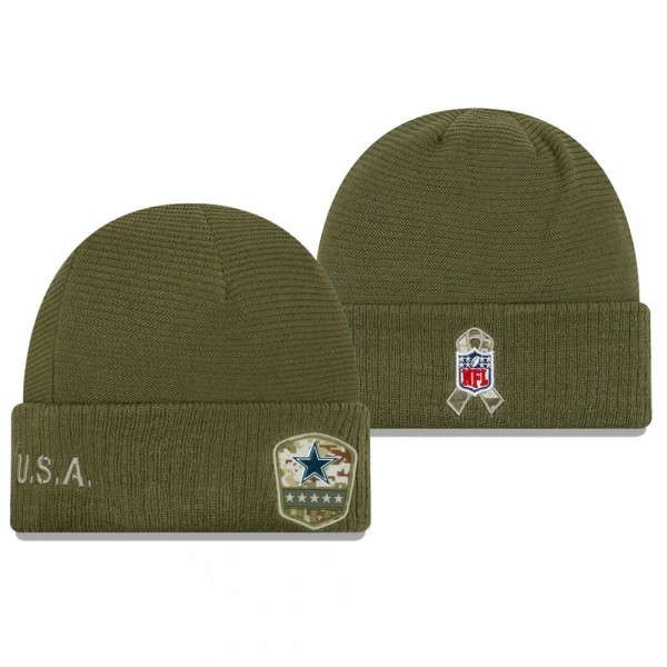 Dallas Cowboys Olive 2019 Salute to Service Sideline Cuffed Knit Hat