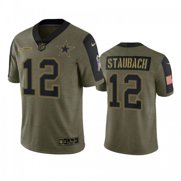 Dallas Cowboys Roger Staubach Olive 2021 Salute To Service Limited Jersey