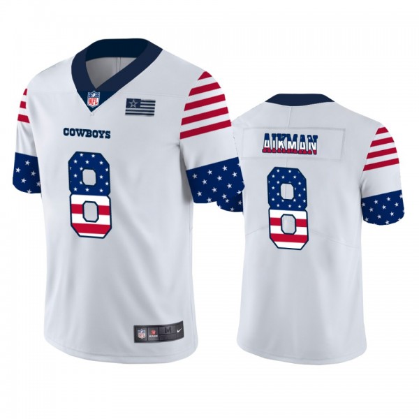 Troy Aikman Dallas Cowboys White Stars & Stripes Independence Day Jersey