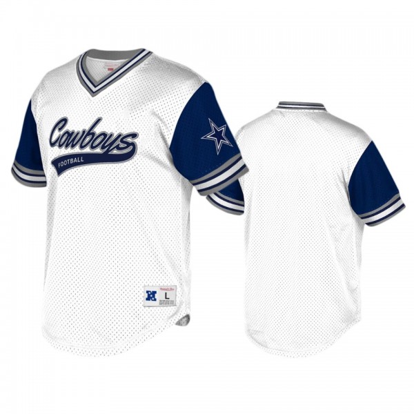 Dallas Cowboys Mitchell & Ness White Navy Top Prospect Mesh V-Neck T-Shirt