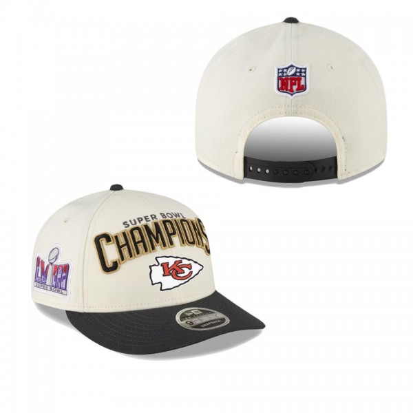 Men's Kansas City Chiefs Cream Black Super Bowl LVIII Champions Locker Room Low Profile 9FIFTY Adjustable Hat