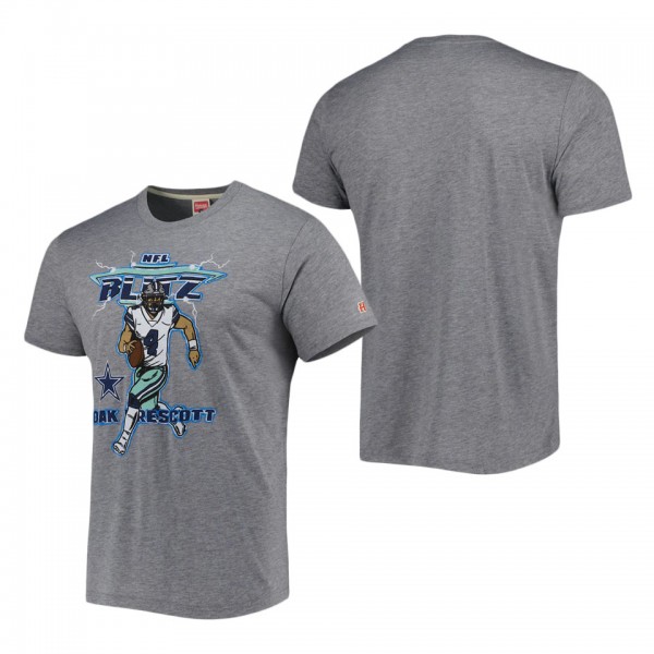 Men's Dallas Cowboys Dak Prescott Homage Heathered Gray NFL Blitz Player Tri-Blend T-Shirt