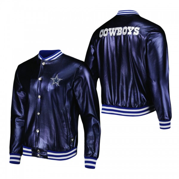 Men's Dallas Cowboys The Wild Collective Blue Metallic Bomber Full-Snap Jacket