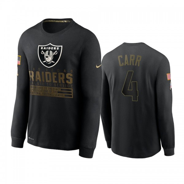 Las Vegas Raiders Derek Carr Black 2020 Salute To Service Sideline Performance Long Sleeve T-shirt
