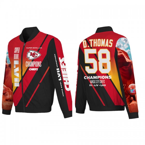 Derrick Thomas Kansas City Chiefs Red Super Bowl LVII Champions Logo Full Zip Nylon Bomber Jacket