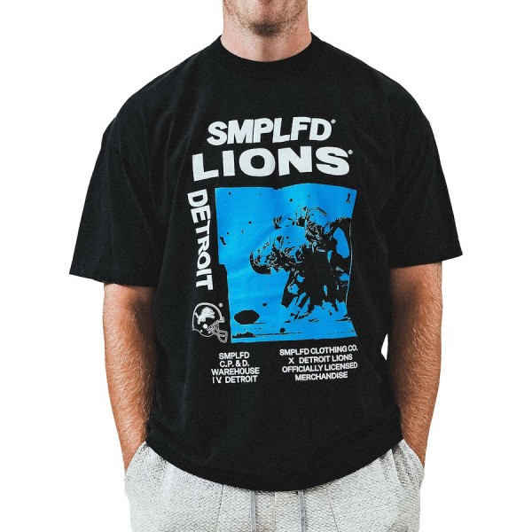 Men's Detroit Lions SMPLFD Black Newsprint T-Shirt