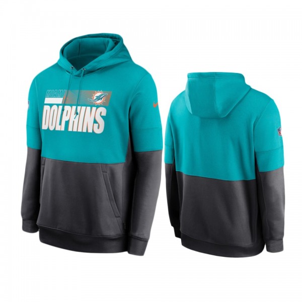 Miami Dolphins Aqua Charcoal Sideline Impact Lockup Performance Pullover Hoodie