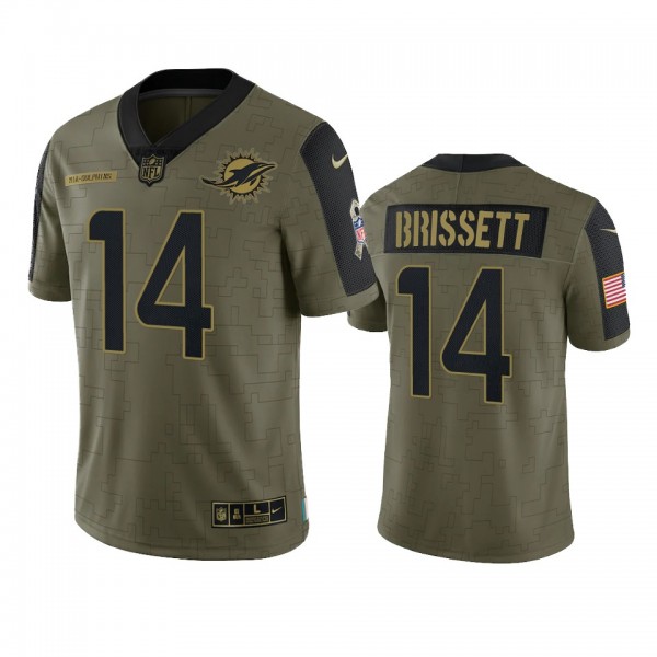 Miami Dolphins Jacoby Brissett Olive 2021 Salute T...
