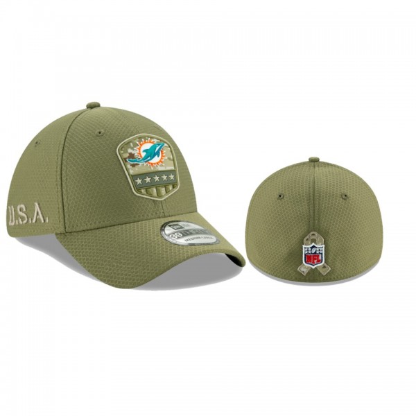 Miami Dolphins Olive 2019 Salute to Service Sideline 39THIRTY Flex Hat