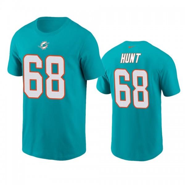 Men's Miami Dolphins Robert Hunt Aqua Name & Number T-Shirt