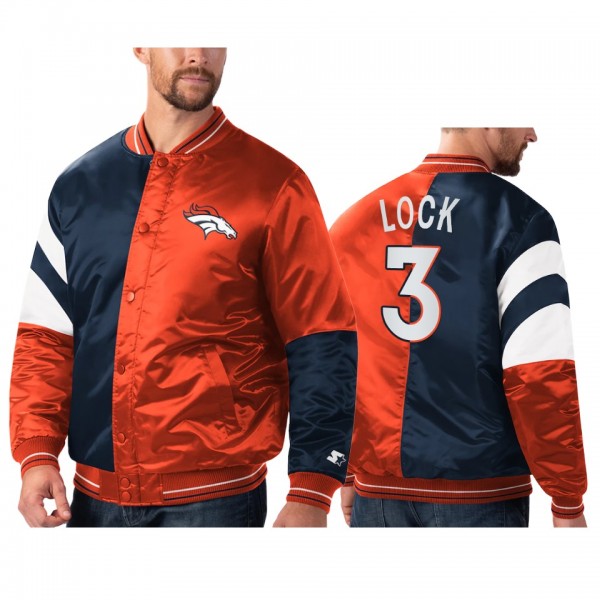 Denver Broncos Drew Lock Orange Navy Split Leader Varsity Jacket