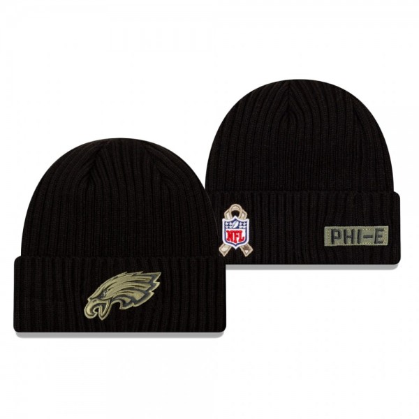 Philadelphia Eagles Black 2020 Salute to Service Cuffed Knit Hat