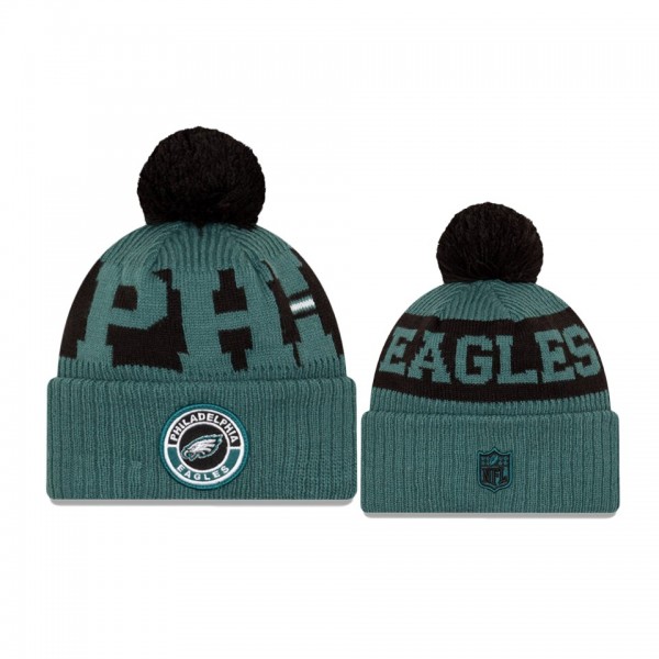 Philadelphia Eagles Midnight Green Black 2020 NFL Sideline Official Sport Pom Cuffed Knit Hat