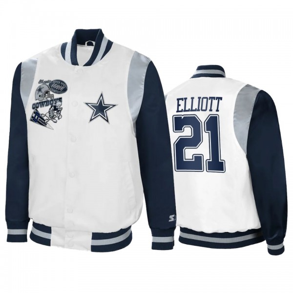 Dallas Cowboys Ezekiel Elliott White Navy Retro Th...