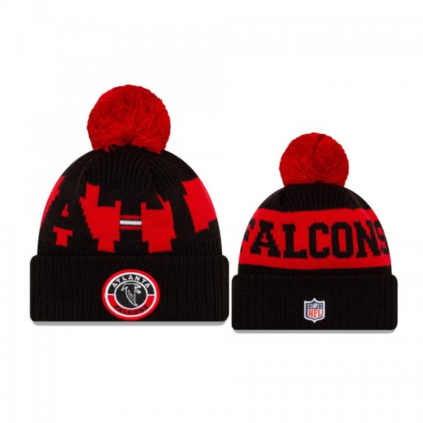 Atlanta Falcons Black Red 2020 NFL Sideline Official Historic Logo Sport Pom Cuffed Knit Hat