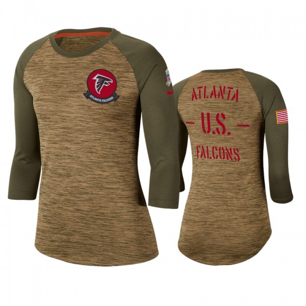 Women's Atlanta Falcons Khaki 2019 Salute to Service Legend Scoopneck Raglan 3/4 Sleeve T-Shirt