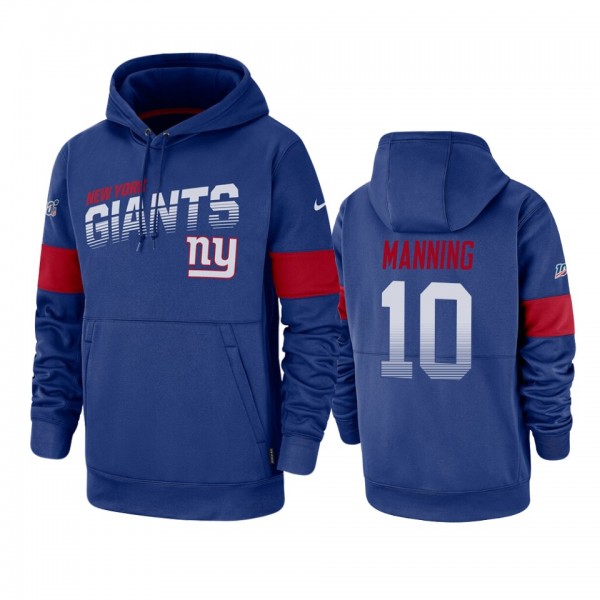 New York Giants Eli Manning Royal 100th Season Sideline Team Logo Hoodie