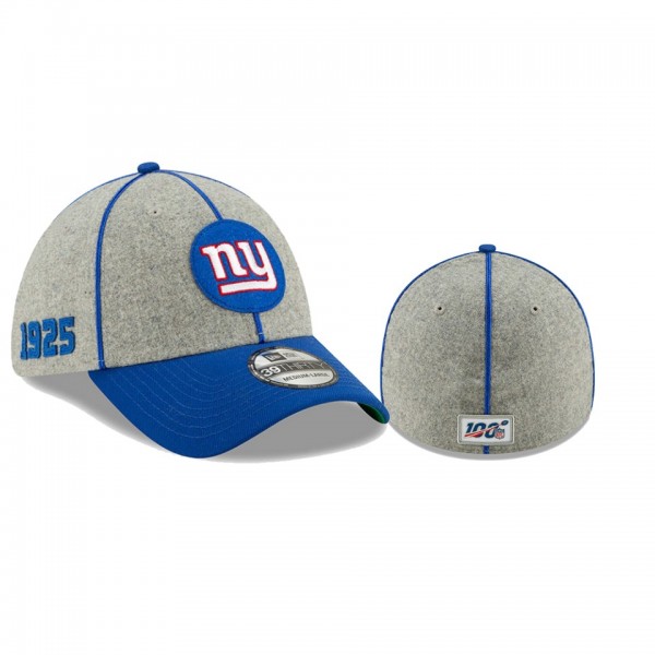 New York Giants Heather Gray Royal 2019 NFL Sideline Home 1920s 39THIRTY Flex Hat