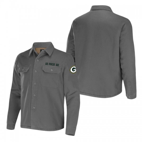 Men's Green Bay Packers NFL x Darius Rucker Collection by Fanatics Gray Canvas Button-Up Shirt Jacket