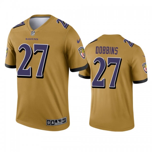 Baltimore Ravens J.K. Dobbins Gold 2021 Inverted L...