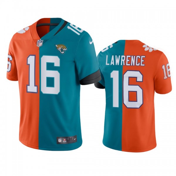 Jacksonville Jaguars Trevor Lawrence Teal Orange 2021 NFL Draft Split Jersey