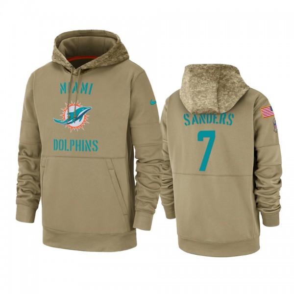 Miami Dolphins Jason Sanders Tan 2019 Salute to Service Sideline Therma Pullover Hoodie