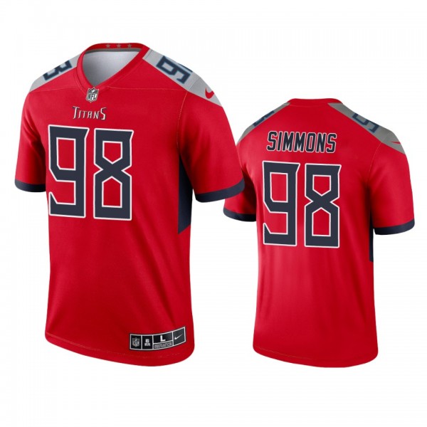Tennessee Titans Jeffery Simmons Red 2021 Inverted Legend Jersey