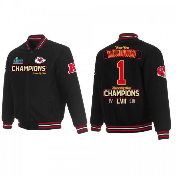 Jerick McKinnon Kansas City Chiefs Black Super Bowl LVII Champions Team Reversible Wool Full Snap Jacket