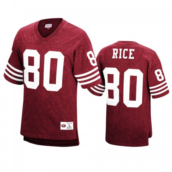 San Francisco 49ers Jerry Rice Red Acid Wash Jerse...