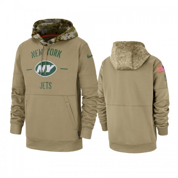 New York Jets Tan 2019 Salute to Service Sideline Therma Pullover Hoodie