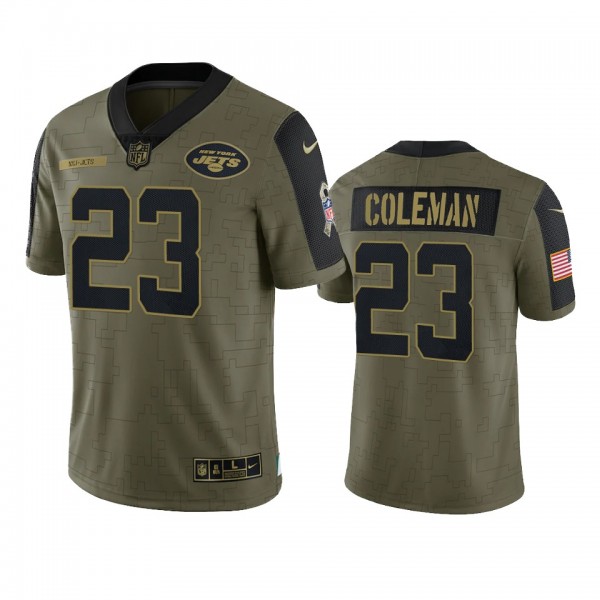 New York Jets Tevin Coleman Olive 2021 Salute To S...