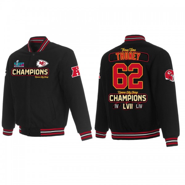Joe Thuney Kansas City Chiefs Black Super Bowl LVII Champions Team Reversible Wool Full Snap Jacket