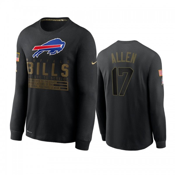 Buffalo Bills Josh Allen Black 2020 Salute To Service Sideline Performance Long Sleeve T-shirt