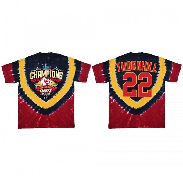 Juan Thornhill Kansas City Chiefs Red Super Bowl LVII Champions Shield Tie Dye T-Shirt
