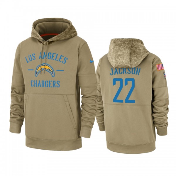 Los Angeles Chargers Justin Jackson Tan 2019 Salute to Service Sideline Therma Pullover Hoodie
