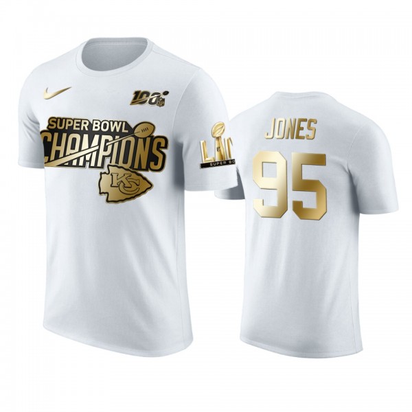 Kansas City Chiefs Chris Jones White Super Bowl LIV Champions Golden Edition T-Shirt