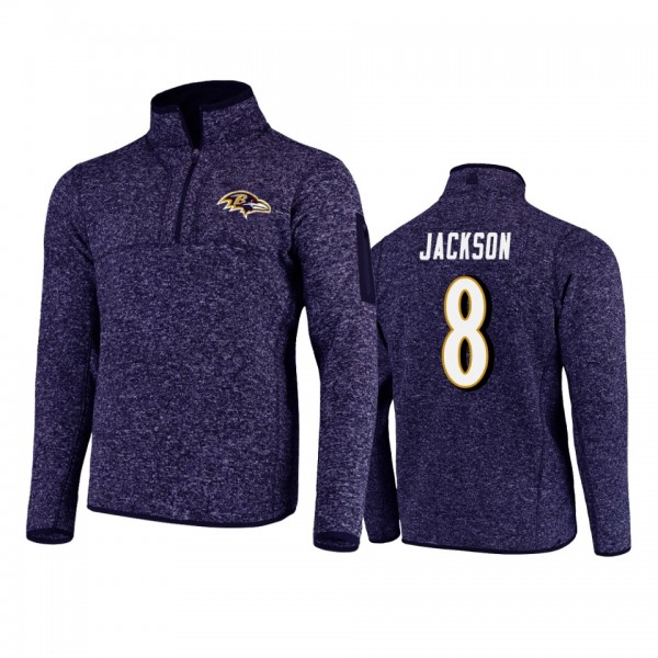 Baltimore Ravens Lamar Jackson Heather Purple Fortune Quarter-Zip Pullover Jacket