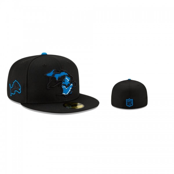Detroit Lions Black State Logo Reflect 59Fifty Hat