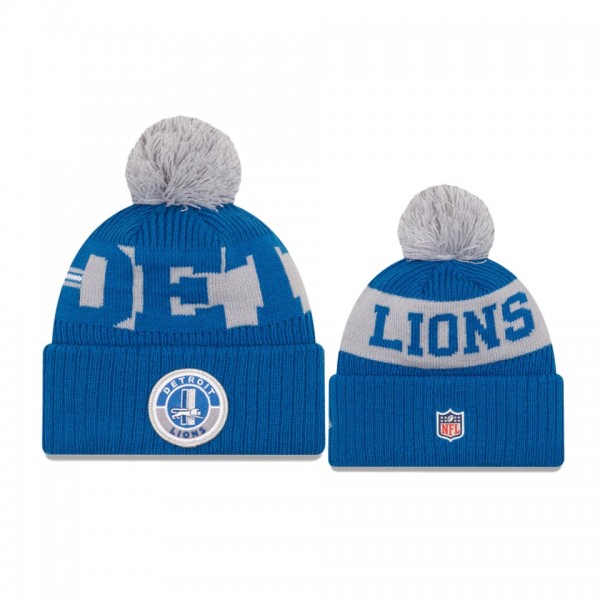 Detroit Lions Blue Gray 2020 NFL Sideline Official Historic Logo Sport Pom Cuffed Knit Hat