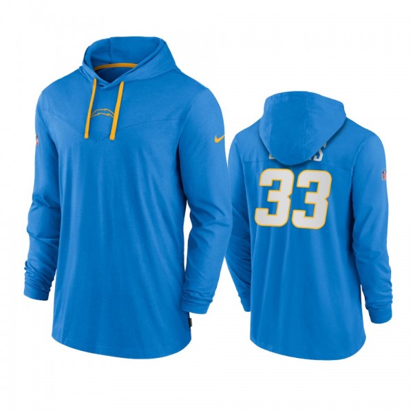 Men's Los Angeles Chargers Derwin James Powder Blue Hoodie Tri-Blend Sideline Performance T-Shirt
