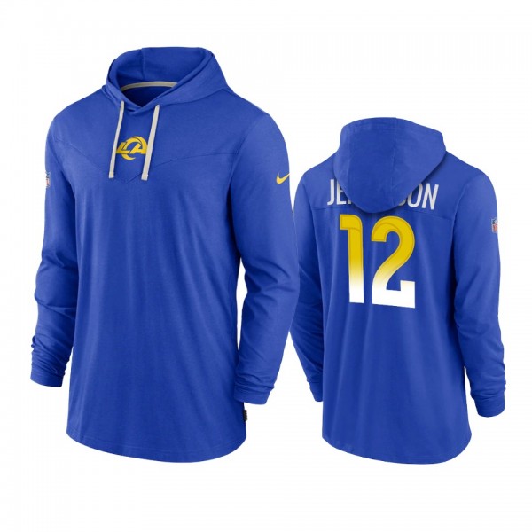 Men's Los Angeles Rams Van Jefferson Royal Hoodie Tri-Blend Sideline Performance T-Shirt