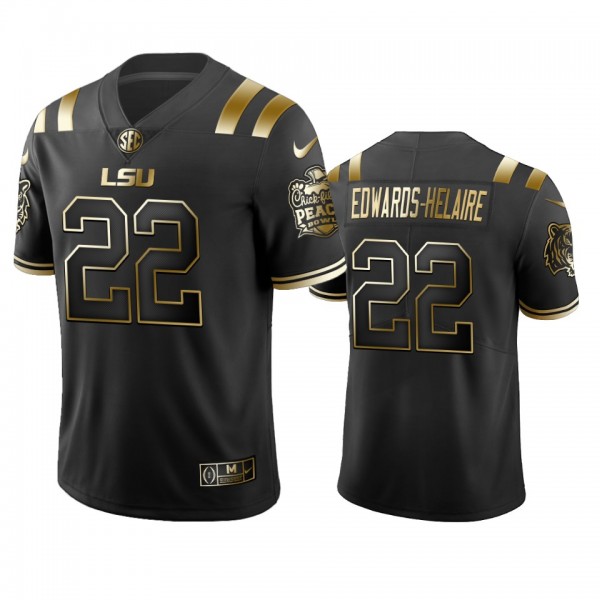 LSU Tigers Clyde Edwards-Helaire Black 2019 Peach Bowl Champions Golden Edition Jersey