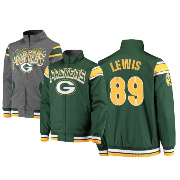 Green Bay Packers Marcedes Lewis Green Charcoal Offside Reversible Full-Zip Jacket