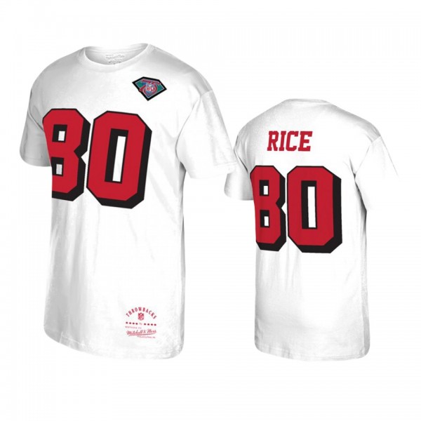 49ers Jerry Rice White Throwback Retired Player T-...