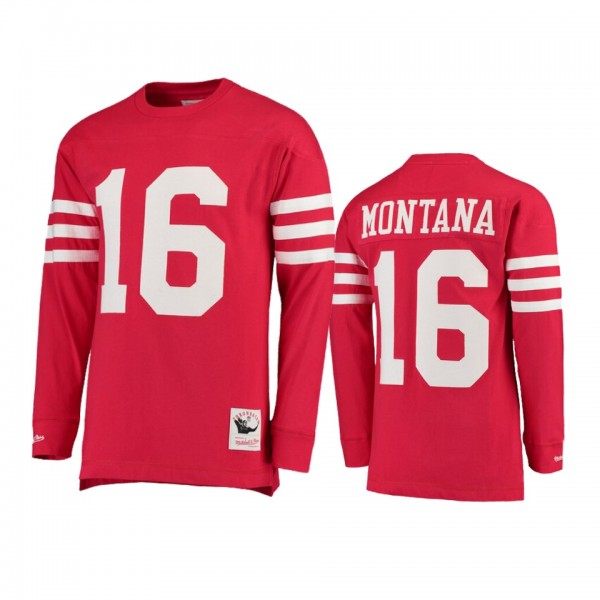 49ers Joe Montana Scarlet Throwback Long Sleeve Re...